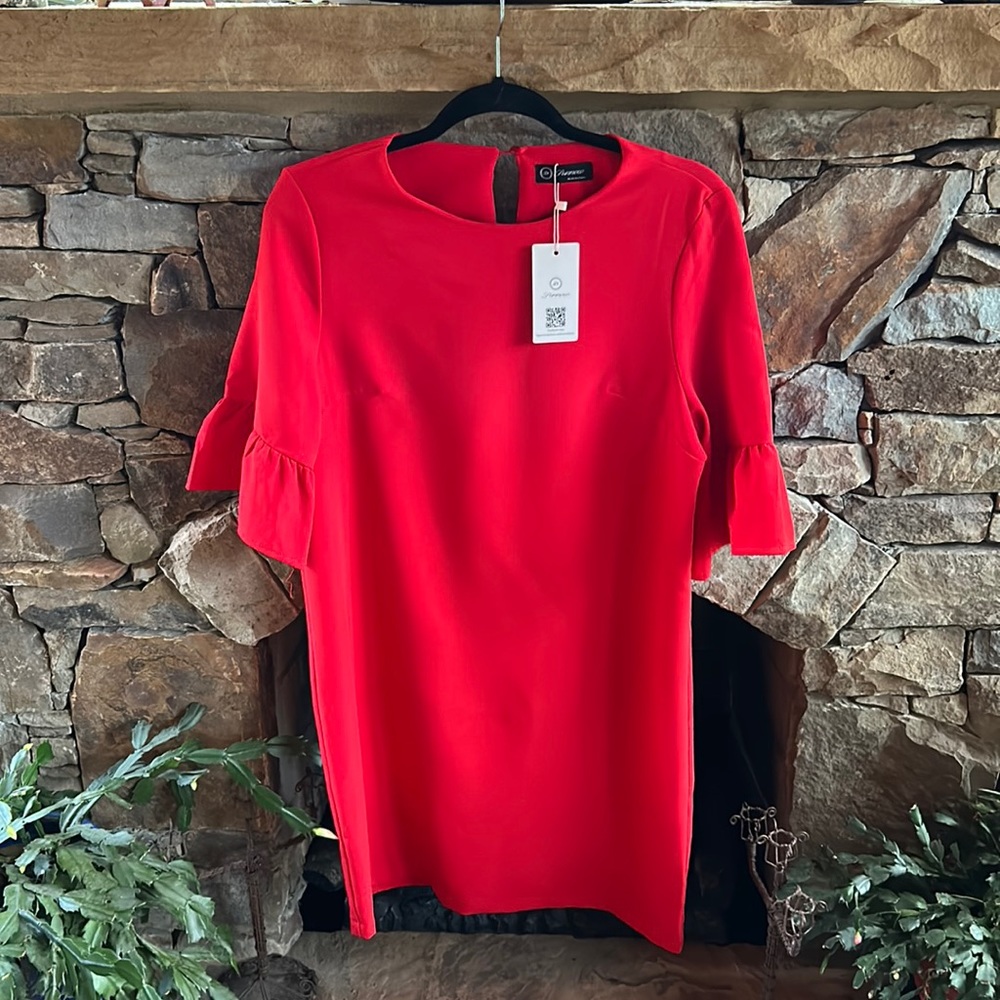 Beautiful Red Size Small Knee Length Dress; Bell 3/4 Sleeves; NWT; Classic Style